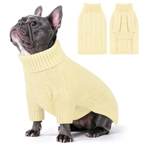 Queenmore Hundepulli Große Hunde, Warm & Dehnbar, Hundebekleidung & Zubehör für Französische Bulldogge, Windhund & Corgi (Elfenbein, L)