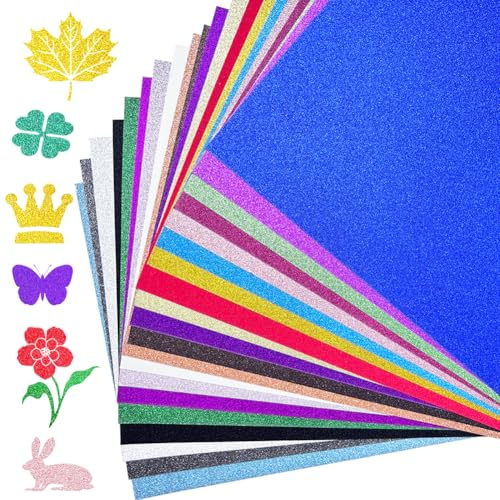 Glitter Card Stock, 20 Colors A4 Glitter Paper 250gsm Sparkle Shiny Cards Glitter Craft Paper for Cricut DIY Crafts Card Making Scrapbook Christmas Birthday Wedding Party Decor