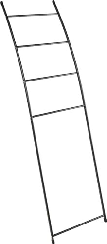 Black Metal Towel Ladder - Bathroom Drying & Storage Stand - Bedroom Clothes Holder Rail Rack