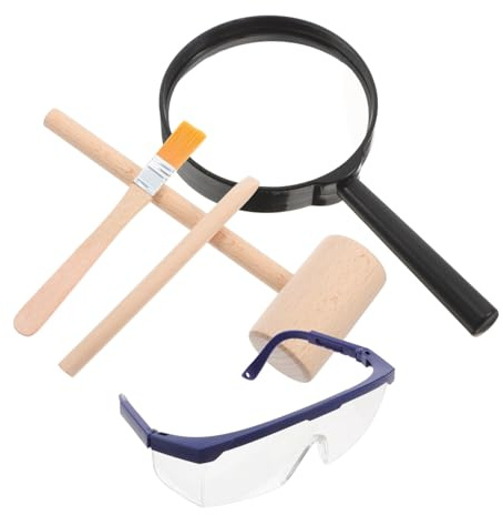 OFFIGAM Grabset Für Junge Mädchen Mit Mini-holzhammer Meißel Bürste Und Schaber Werkzeugset Für Ausgrabungsspiele Mit Dinosaurierfossilien Und Edelsteinen Pädagogisches Lernspielzeug Für k