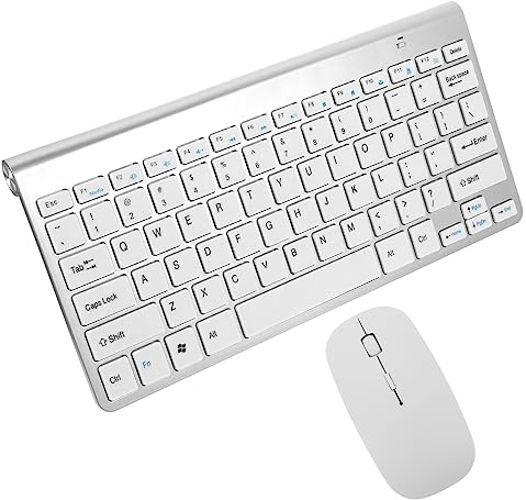 TOBBOMEY Combo Inalámbrico Teclado y Ratón Silencioso para Ordenador Portátil, Diseño Compacto y Ligero, Conexión 2.4 GHz Estable, Ahorro de Energía, Color Plata, Adecuado para Oficina