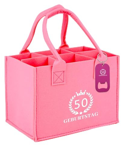 Geschenke zum 50 Geburtstag Frau, Wein Geschenk zum 50 Geburtstag Frau Set mit Flaschentasche, Flaschenöffner und Karte, Flaschenträger 6 Flaschen Geburtstagsgeschenke für Frauen Mama Beste Freundin