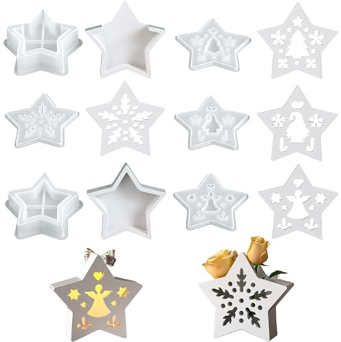 SVOCK 6 Stück Silikonform Stern, Silikonform Kerzenhalter Stern, Silikonformen Gießformen Sterne,Silikonformen Gießformen Weihnachten, Epoxidharz Formen Weihnachten