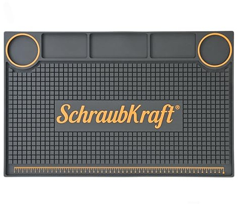 SchraubKraft® Premium Werkbankmatte 55x35cm – 8mm Dicke Industriequalität – Antirutsch Werkstatt Unterlage mit Organizer & Messskala