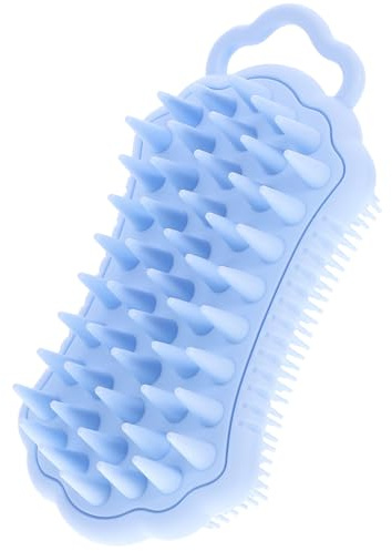 Kopfhautbürste für Reinigung Silikon mit Doppelseite Beim Waschen | Ergonomische Form, zur Haar und Körperpflege, Peeling Funktion, Blaues Silikon, für Dusche und Bad