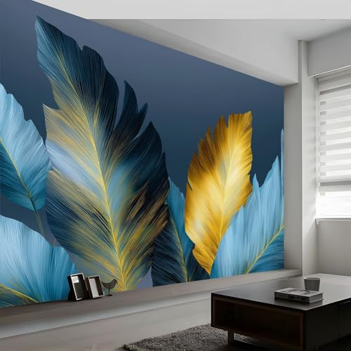 Papier peint panoramique or feuilles de bananier rayures, papier peint intissé art de luxe pour chambre salon salle à manger décoration murale - Fond d'écran photo Moderne art mural 300L x 210H cm