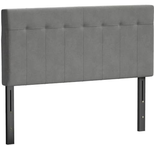HOMCOM Kopfteil 3-Fach Höhenverstellbar 140 x 10 x 106/116/126 cm Grau | Bettkopfteil, Mit Metallbeinen, Gesteppt Polsterkopfteil, Mit Samtoptik, Für Schlafzimmer
