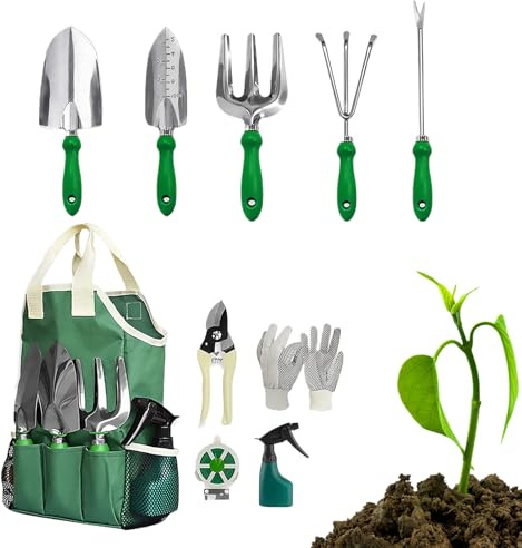Kit d'Outils de Jardinage | Outils Robuste de Jardin Pelle Râteau - Kit de Jardinage 11 Pièces | pour Débutants Hommes Femmes Jardin Arbres Fleurs