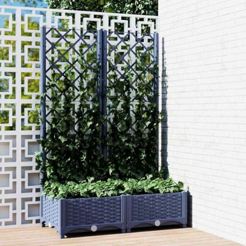 Woonisher Pot de fleurs de jardin, avec treillis intégré, en polypropylène résistant aux intempéries, gris bleu, 80 x 40 x 121,5 cm, pour balcon, terrasse et plantes grimpantes