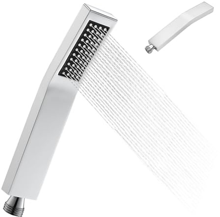 svpfuo Soffione doccia in acciaio inox, doccetta doccia, doccetta rettangolare, soffione doccia ad alta pressione, beccuccio in silicone facile da pulire, attacco ispessito, 1,5 x 3,5 x 1,5 cm, adatto