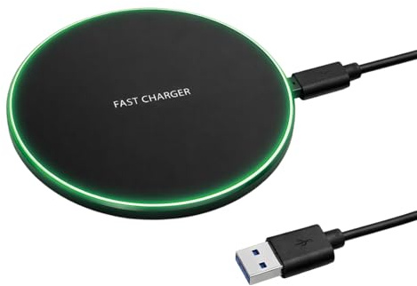 20W Wireless Charger, Induktives Ladegerät, 20W Qi Ladepad mit LED Anzeige, USB C Eingang, Rutschfester Oberfläche, Metallgehäuse, Kompakte Ladestation für Smartphone und Ohrhörer