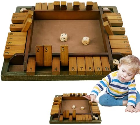 Stängt spel - tärningsbräda i trä | Bordsstrategispel med klassiska nummerplattor, bärbar underhållningsaktivitet för barn och vuxna, användning i resor och E