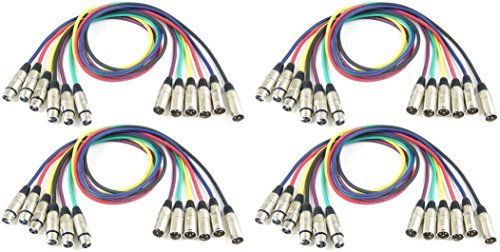 4 Sets Adam Hall Mikrofonkabel je 1 m in den Farben Rot, Gelb, Grün, Blau, Vilolett, Schwarz, XLR female auf XLR male DMX Audio Studiokabel (1,0 m, Mehrfarbig, 4)