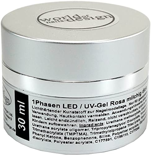 UV-Gel 1 Phasen milky rosé, milchig rosa, Babyboomer Look, Premium Edition 1er Pack (1 x 30ml)