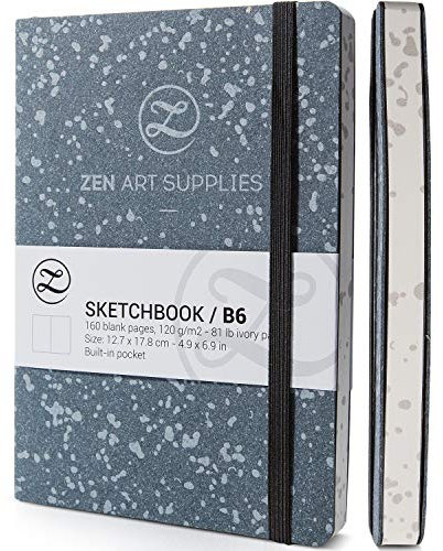 ZenART Skizzenbuch für Künstler aus Leder - 160 Leere Seiten von 120 GSM Säurefreiem, Elfenbeinfarbenem Papier – B6 13 x 18 cm Flachliegend, Biologisch Abbaubar, für Zeichnung, Aquarell oder Tinte