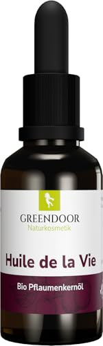 GREENDOOR reines Bio Pflaumenkernöl kaltgepresst vegan mit Pipette 30ml, Beauty Körperöl Hautregeneration, Skin repair, Gesichtspflege gegen Falten Hals Dekolleté, natürlicher Mandelduft