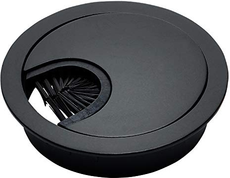 Matte Black Metal Cable Grommet - 2 PieceLock in Feature withBrush Opening for Management of Office & Computer Desk Wires - 60mm (2 3/8) Hole Opening - 5 Pack