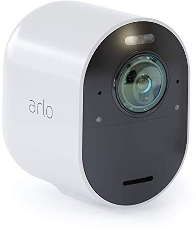 Arlo Ultra WLAN Überwachungskamera 4K Alarmanlage, Aussen, kabellos, Bewegungsmelder, Smart Home, Nachtsicht, 180 Grad, 2-Wege Audio, mit Testzeitraum für Arlo Secure Plan, Weiß VMS5040