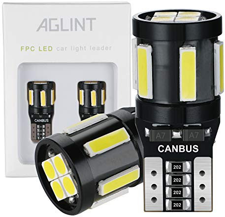 AGLINT Ampoule T10 W5W LED CANBUS Anti Erreur 12V 501 194 168 10SMD Remplacement pour Voiture Intérieur Lumière Dôme Plafonnier Lecture Porte Position Feux De Plaque D'immatriculation 6500K Blanc 2Pcs