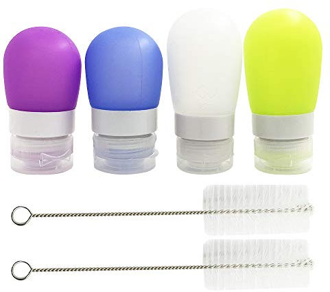 FineGood 4 bouteilles de vinaigrette Squeeze, 1.3oz et 2 oz. Contenants de sauce portables, bouteilles à condiments pour le stockage des aliments, étanches, avec 2 pinceaux de nettoyage - 4 couleurs