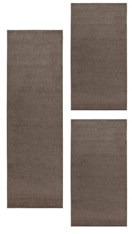 HomebyHome Bettumrandung Schlafzimmer 3 teilig Teppich Mokka - Waschbarer Bettumrandung Teppich Läufer Set Extra Flauschig Bettvorleger Schlafzimmer Bettset:2 St. 80x150 cm | 1 St. 80x250 cm