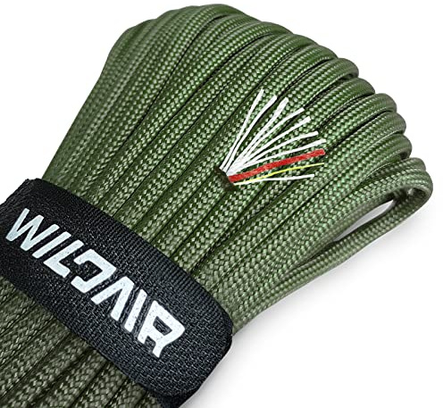 WILDAIR Paracord Survival Paracord Überlebensseile Parachute Fire Cord Survival Ropes 4-in-1 Military Typ III mit integrierter Angelschnur Fire-Starter Tinder