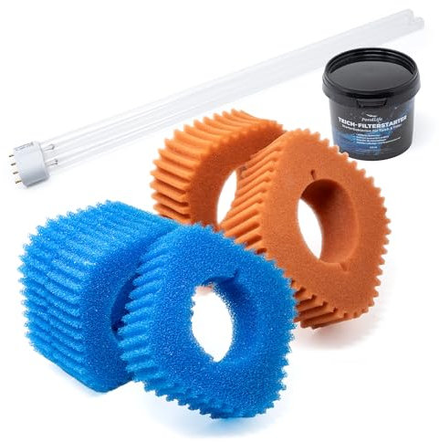 Pondlife Wartungspaket Filterschwamm Ersatz-Set für Oase FiltoClear 12000 / 3X blau + 2X rot + 1x 18 Watt-Leuchte + 1x Oase Biokick