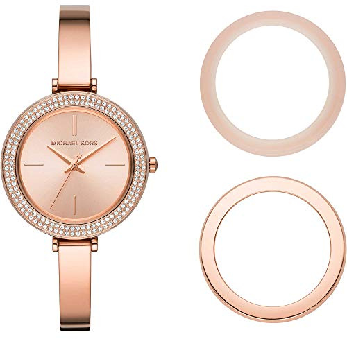 Michael Kors Montre Quartz Femme 36.00mm avec Cadran Rose analogique et Bracelet en Bracelet en Acier Or Rose MK4435