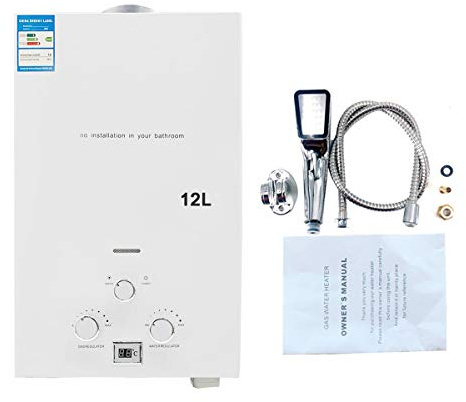 Cozyel Tragbarer Gas Durchlauferhitzer 12L 24KW Propangas Campingdusche für Dusche im Außenbereich Dusche Bad Warmwasser Camping Dusche LPG Warmwasserbereiter Warmwasser Tankless Instant, Weiß