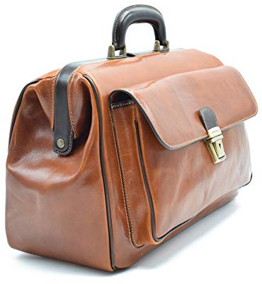 DD Firenze Arzttasche aus Echtem Leder - D&D0203 - zweifarbig - Made in Italy (Miele-Testa di Moro)