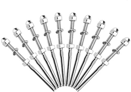 XAVSWRDE 10 Pcs Tendeurs de Câbles Filetés Fendeur Câble Inox Garde Corps Câble Tendu Câble Inox Garde Corps Connecteur de Câble Métallique avec Écrou Joint pour Systèmes Gréement Garde-Corps 1/8 
