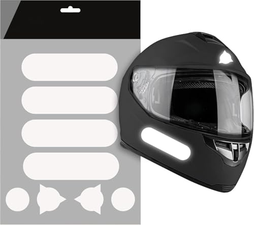 Autodomy Lot de 8 Autocollant Reflechissant Casque Moto | Bandes Adhésives Universelles Homologué pour la Sécurité et la Visibilité | Stickers Casque Moto Racing Design (Blanc/Argent Réfléchissant)