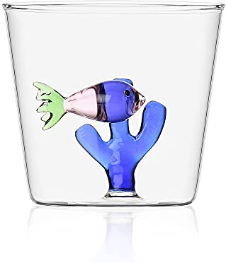 Ichendorf Milano Tumbler con Pesce Rosa e Alga Blu | Collezione Marine Garden | 35 cl | Vetro Borosilicato | Fatto a Mano