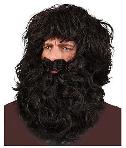 PAPSTAR NEU Perücke Herren Knecht Ruprecht, Barbar, Set Perücke und Bart, schwarz - mit Haarnetz