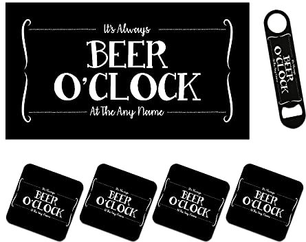 Personalised Bar Runner Mat, Matching Bottle Opener & 4 x Drinks Coasters Gift Set|Beer Gifts Home Bar Accessories for Pub Bars Man Cave Him Her|BRS-A1267|ADD ANY NAME/TEXT