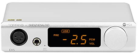 Topping EX5 MQA Dual ES9038Q2M DAC Bluetooth 5.0 LDAC DSD512 PCM 768kHz Hi-Res Audio HiFi Decoder Headphone Amplifier (Silver)