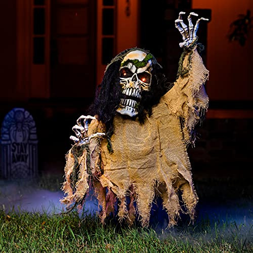 JOYIN Halloween Dekoration Outdoor Animierter Zombie Groundbreaker, beleuchtetes Skelett Zombie Groundbreaker Prop mit gruseligem Klang für Halloween Außendekoration, Rasen, Hof, Terrasse