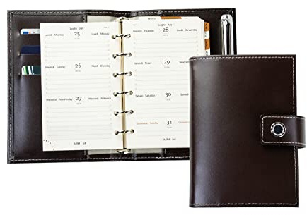 DELMON VARONE - Mini Pocket A6 Kalender 2026 Cambridge Top Grain Leder braun - Terminkalender Ringbuch & A-Z Telefonregister - Organizer Terminplaner mit Wochenansicht (1 Woche auf 2 Seiten)