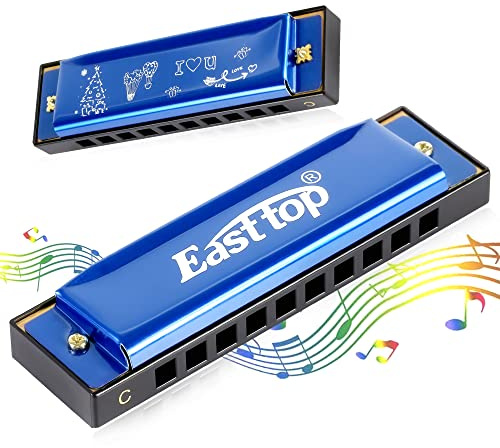 East top Blues Harmonica, armónica diatónica clave de C 10 agujeros, 20 tonos, boca, órgano, arpa, armónica para adultos, niños, principiantes, profesionales y estudiantes como regalo (azul)