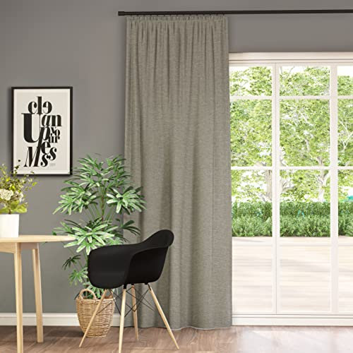 Neutex for you! Inuit Schal mit Kräuselband, Gardinenband, Vorhang, Gardine, Blickdicht, 245 x 145 cm (H/B), 492020, Made in Europe, Oeko-Tex Standard 100, Stein