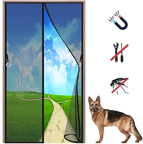 LZHBD Fliegengitter Tür Insektenschutztür Magnetvorhang für Türen - 140x220 cm - Ohne Bohren, Balkontür, Einfaches Durchgehen, Automatisches Schließen - Schwarz
