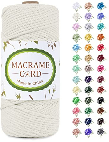 LEREATI Makramee Garn 4mm x 100m, Natur Baumwollkordel Baumwollgarn Farbig Baumwollseil Baumwollschnur, Macrame Cord 4mm für DIY Basteln Geflochten Wandbehang Vorhang Hängepflanze (Natürlich)