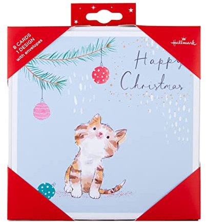 Hallmark Biglietti di Natale, design contemporaneo con gatto, confezione da 8, 25572283, confezione da 8 biglietti di Natale con simpatico gatto