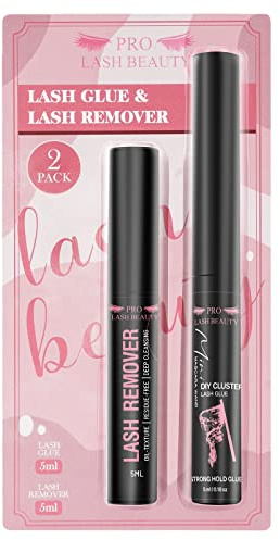 Lash Bond and Lash Remover Kit for Lash Clusters Cluster Lash Glue Eyelash Remover DIY Lash Extension Glue Strong Hold 48 Hours Oil Remover Fast Remove Residue(Black Bond+Remover)