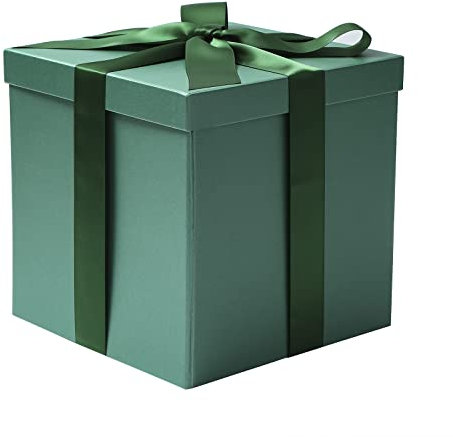 RUSPEPA Mittlere Geburtstags-Geschenkbox Mit Deckel, Schleife Und Seidenpapier, Faltbare Geschenkbox – 1 Stück, 23 X 23 X 23 cm, Grün