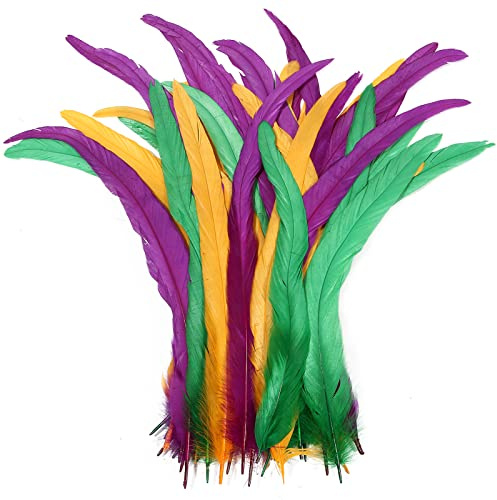 THARAHT 50PCS Rooster Coque Tail Feathers Bulk Natural 12-14Inch 30-35cm for Crafting Wedding Gras Masquerade Party Performances DIY Decoration Rooster Tail Feather,Mix Colour