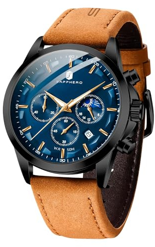 BENYAR BY Herrenuhr Uhren Herren Wasserdicht Herrenuhren Chronograph männer Armbanduhr für Herren Gold/Silber/Blau/Schwarz Eleganz Lederarmband/Edelstahl Quarz Geburtstags/Weihnachts