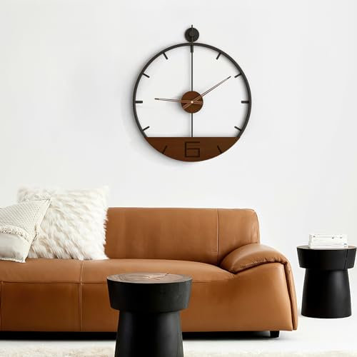 Yumyolk Wanduhr groß Wanduhr ohne tickgeräusche modern Holz schwarz braun 60 cm Vintage Retro Wohnzimmer landhausstil