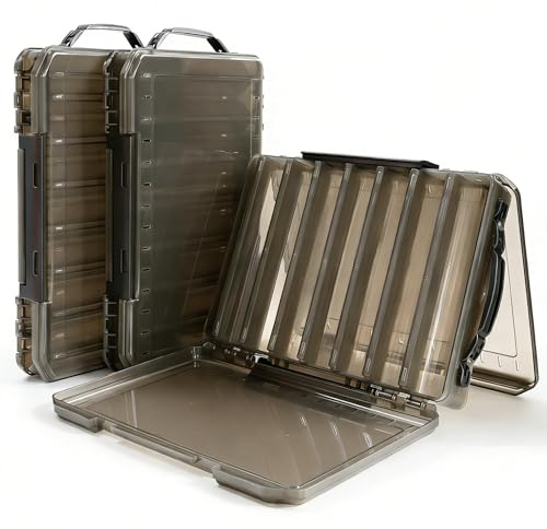 Fishing Tackle Boxes Lure Organizer: 2 Packs Hard Bait Storage Box - Double Sided Fishing Lure Case with 14 Compartments Container (Grey, L)