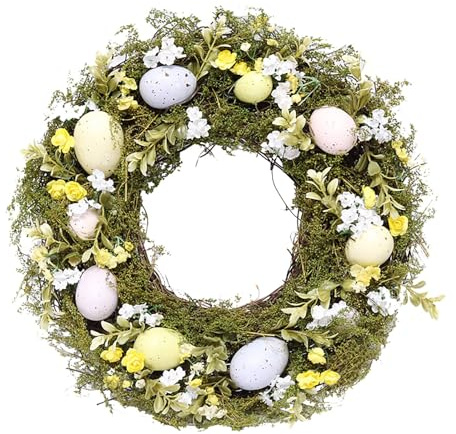 Osterkranz mit Dekorativen Eiern Party Dekoration Natürliche Pflanze Osterei Simulation Kranz Ostern Dekoration Tür Anhänger Osterkranz mit Hase Osterhase Kranz Osterdeko (Green, One Size)